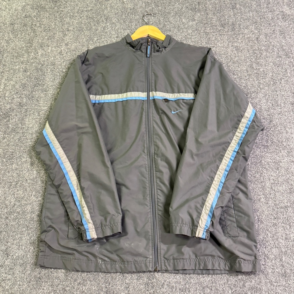 VTG Nike Full-zip Nylon Windbreaker jacket Mens L Gray Baby Blue 90s Y2K Silver